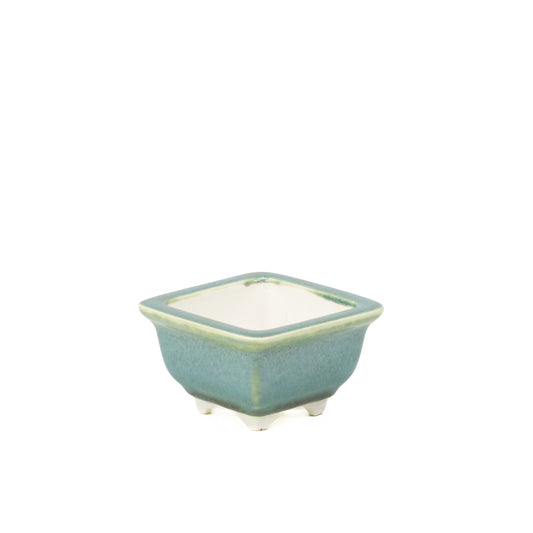 Vaso Yixing per bonsai Shohin, quadrato, verde, 9 cm