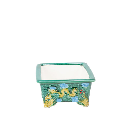 Vaso bonsai Yixing drago verde rettangolare 26cm