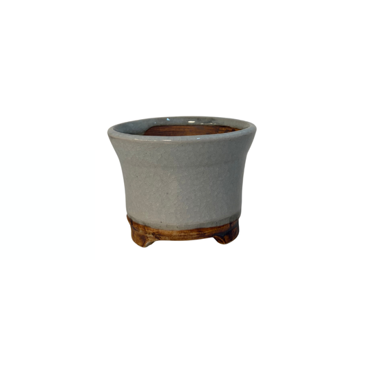 Vaso per bonsai Shohin crema con delicate macchie rotonde René Lecocq 9cm