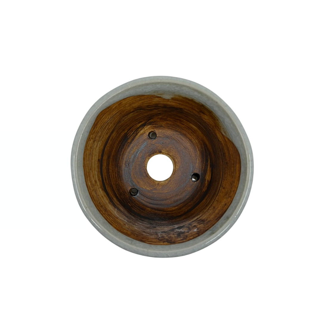 Vaso per bonsai Shohin crema con delicate macchie rotonde René Lecocq 9cm