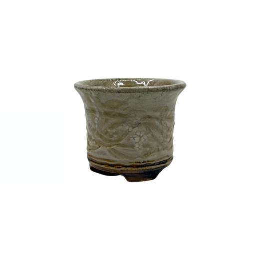 Vaso per bonsai Shohin color crema con linee incrociate René Lecocq 9cm