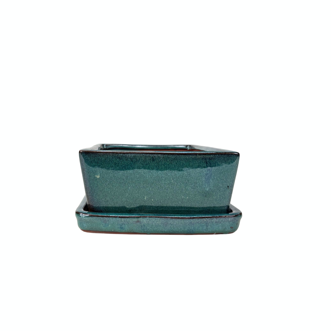 Vaso bonsai verde rettangolare 24cm - set