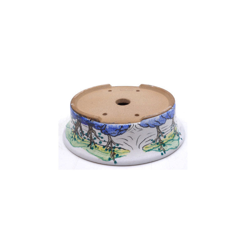 Bonsai pot handgeschilderde landschap blauw ovaal 16cm