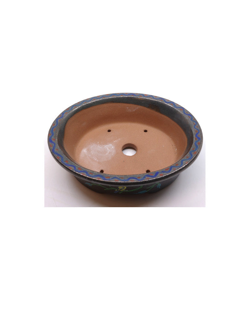 Bonsai pot handgeschilderde vogel ovaal 16cm