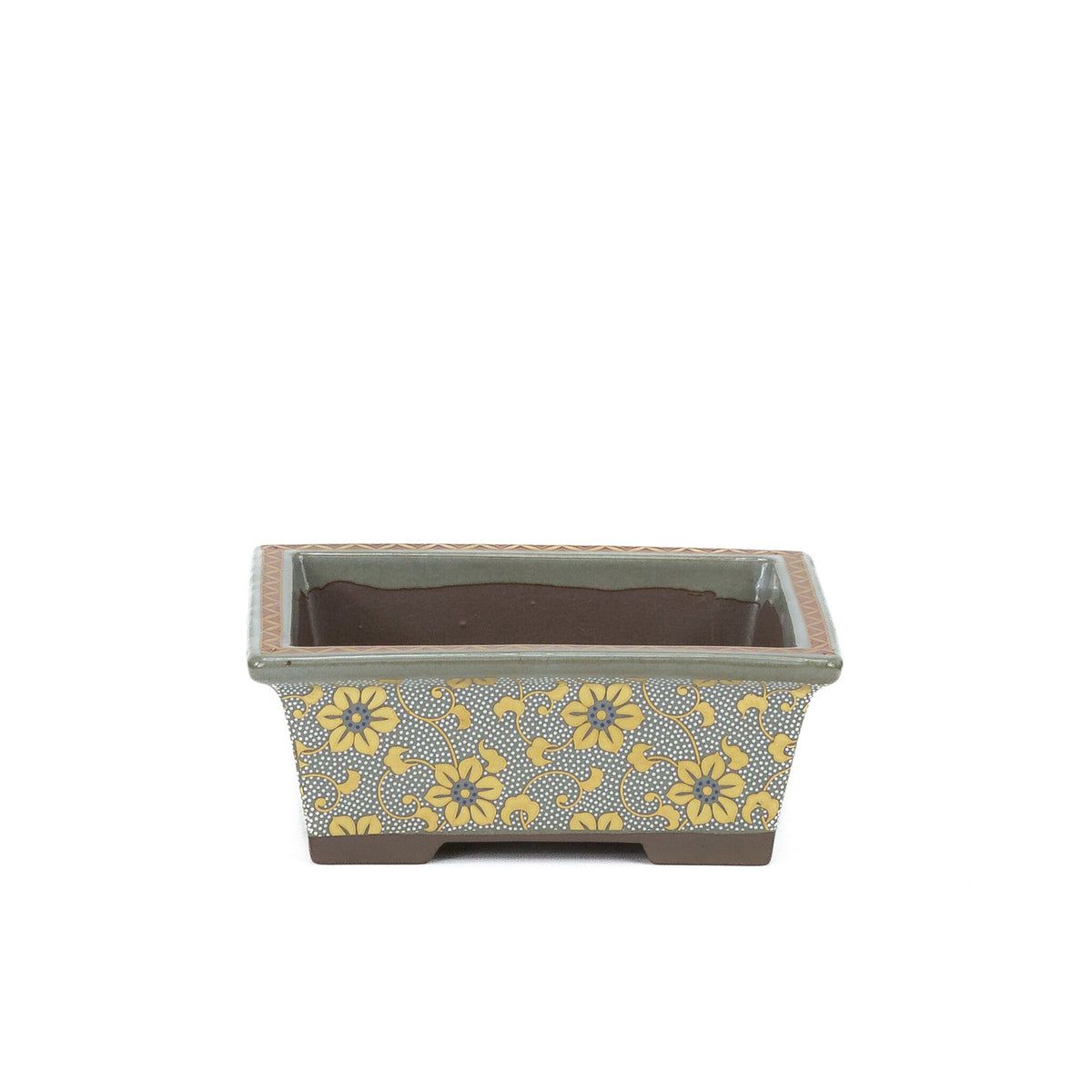 Bonsai pot Kutani yaki 'Shiro-tsubu tetsusen' rechthoekig goud 13cm