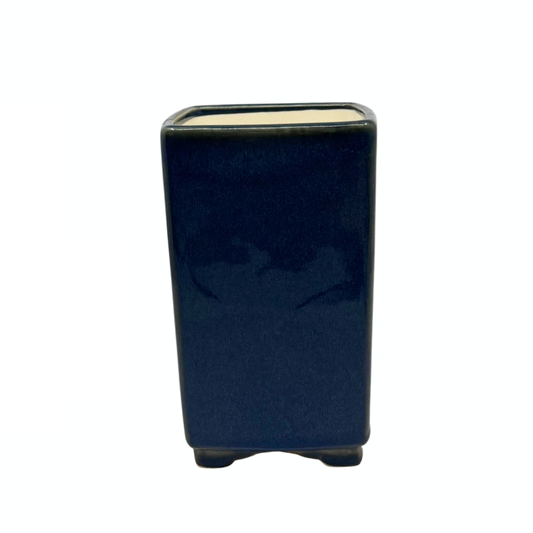 Vaso per bonsai - quadrato, a cascata, smaltato, blu (10 cm di larghezza)