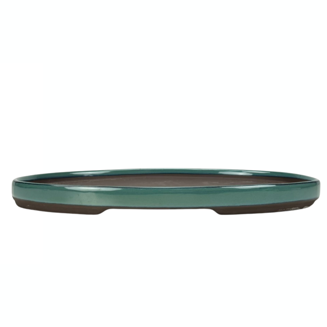 Vaso per bonsai - ovale, smaltato, verde (45 cm di larghezza)
