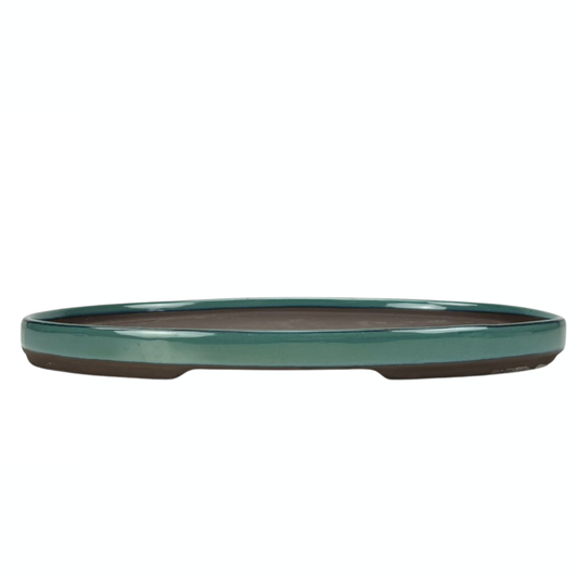 Vaso per bonsai - ovale, smaltato, verde (45 cm di larghezza)