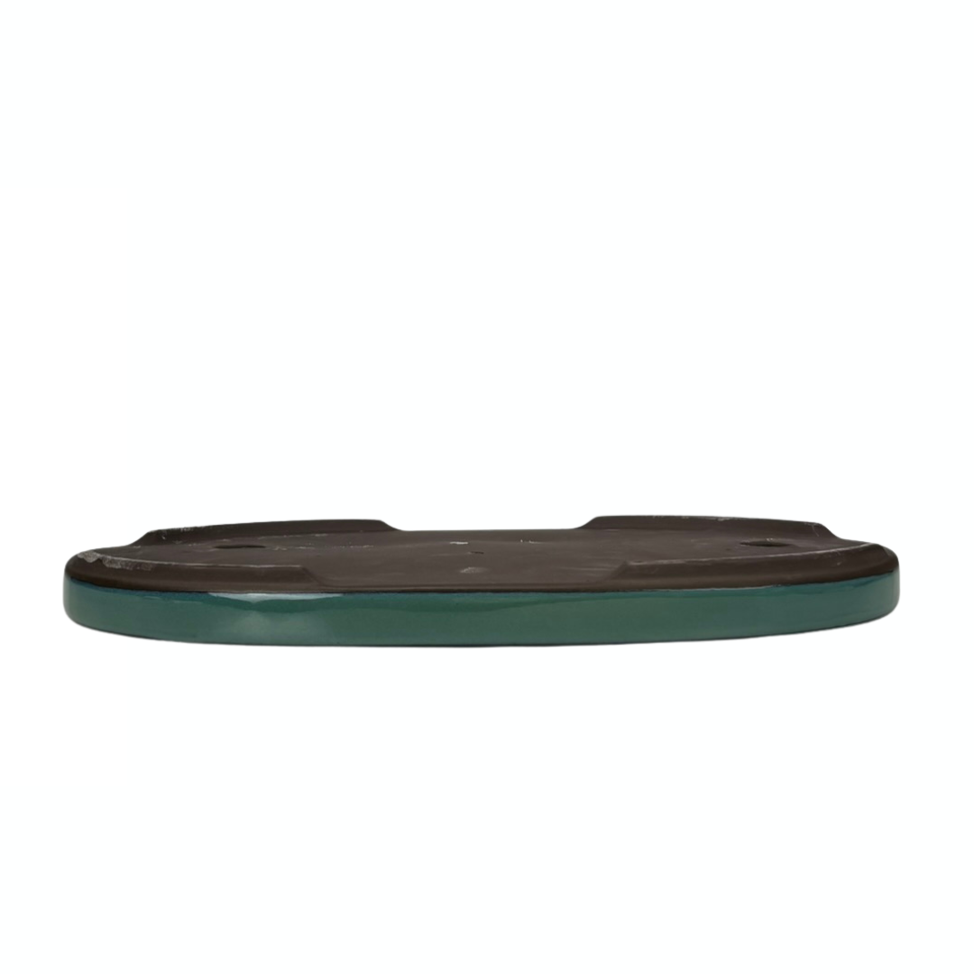 Vaso per bonsai - ovale, smaltato, verde (45 cm di larghezza)