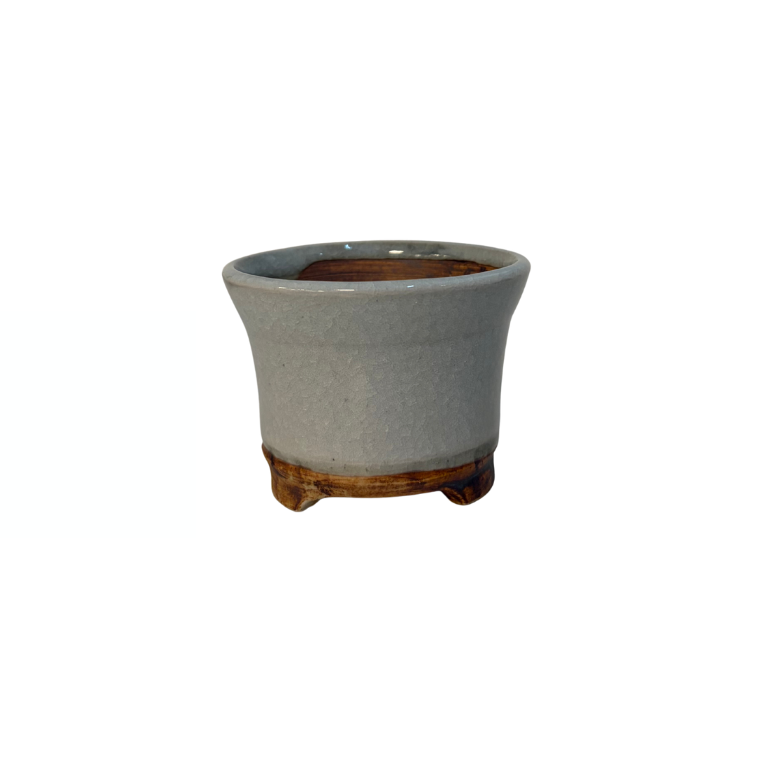 Vaso per bonsai Shohin crema con delicate macchie rotonde René Lecocq 9cm