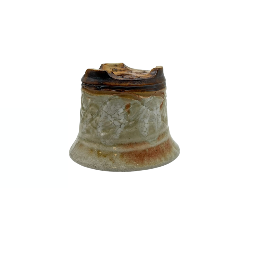 Vaso per bonsai Shohin color crema con linee incrociate René Lecocq 9cm