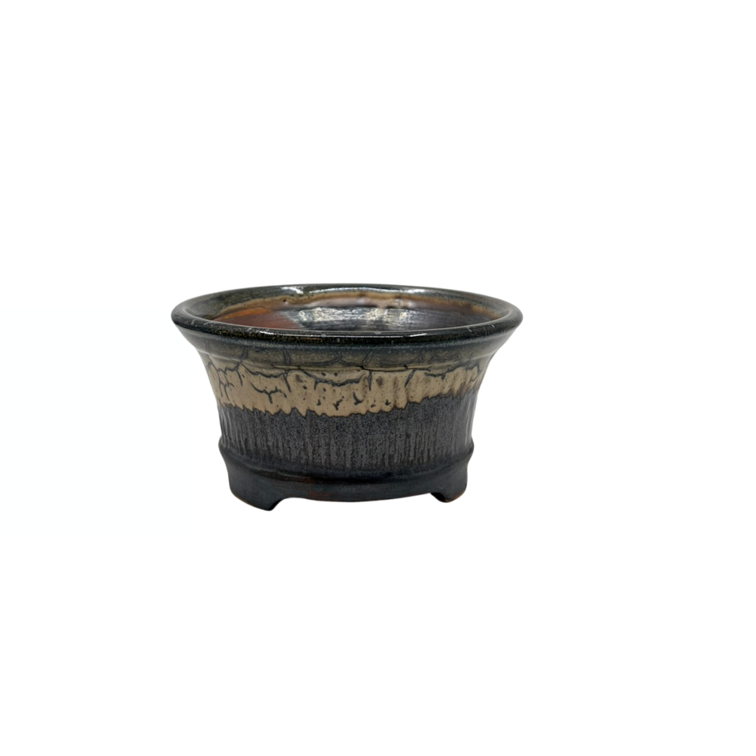 Vaso per bonsai color carbone con accenti beige René Lecocq 13cm