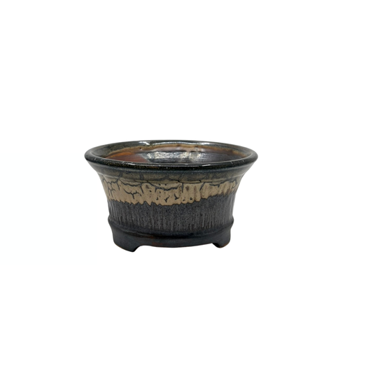 Vaso per bonsai color carbone con accenti beige René Lecocq 13cm