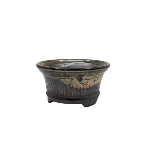 Vaso per bonsai color carbone con accenti beige René Lecocq 13cm