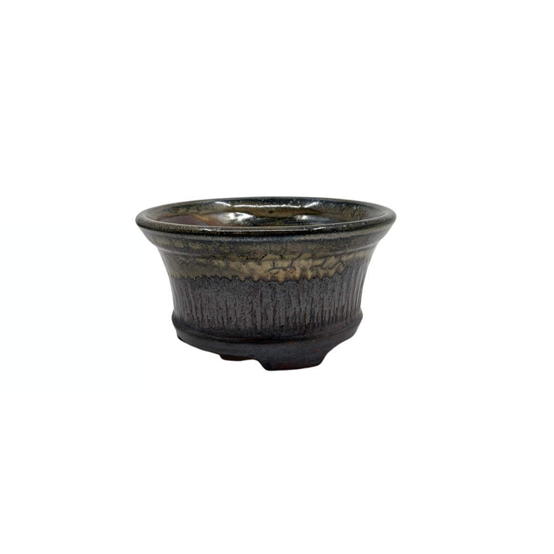 Vaso per bonsai color carbone con accenti beige René Lecocq 13cm