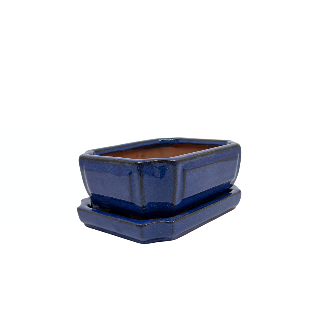 Vaso bonsai blu rettangolare 15cm - set