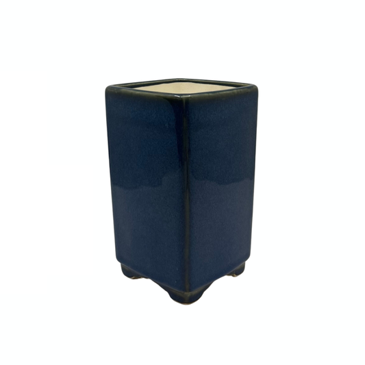 Vaso per bonsai - quadrato, a cascata, smaltato, blu (10 cm di larghezza)
