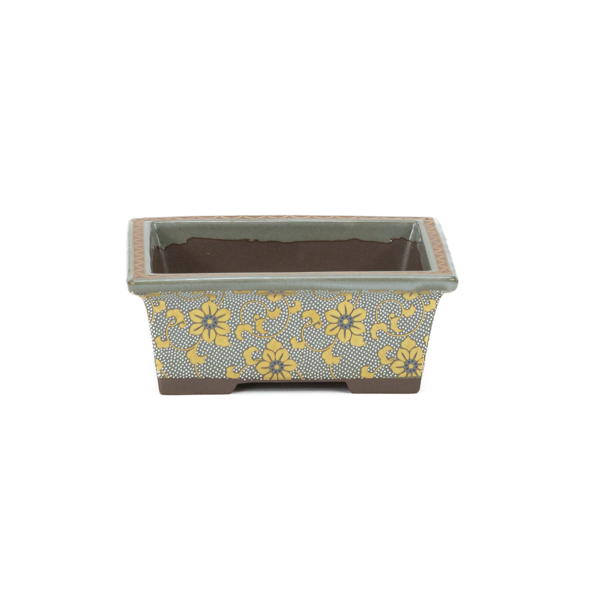 Bonsai pot Kutani yaki 'Shiro-tsubu tetsusen' rechthoekig goud 13cm